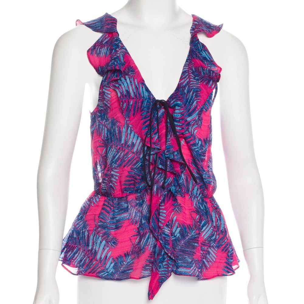 Tanya Taylor Floral Ruffled Silk Top size 6
